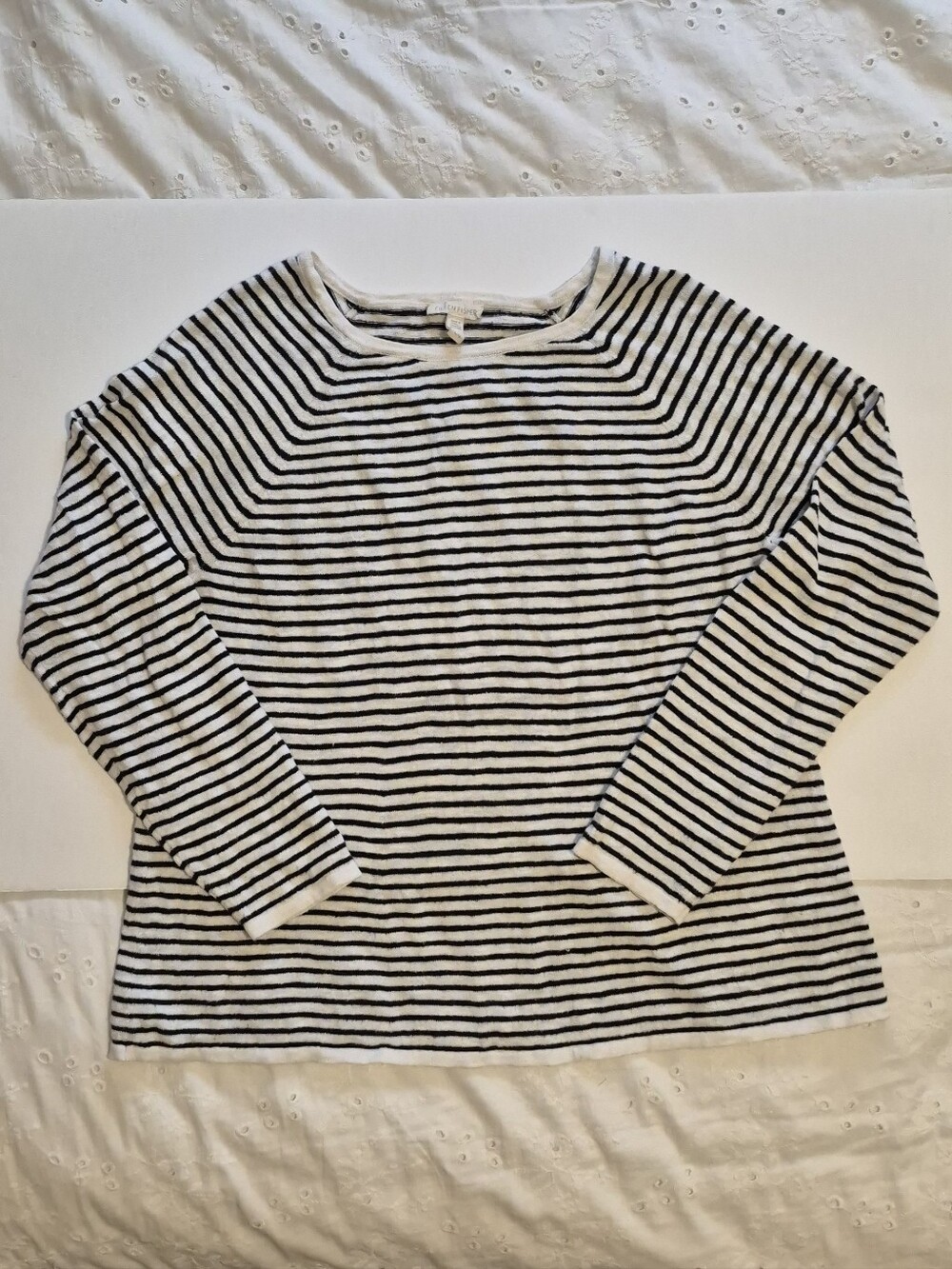 Eileen Fisher Organic Cotton And Linen Navy and White Striped Long-Sleeve Top